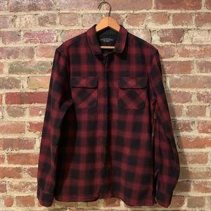 AllSaints Black/Red Plaid Long Sleeve Button Down
